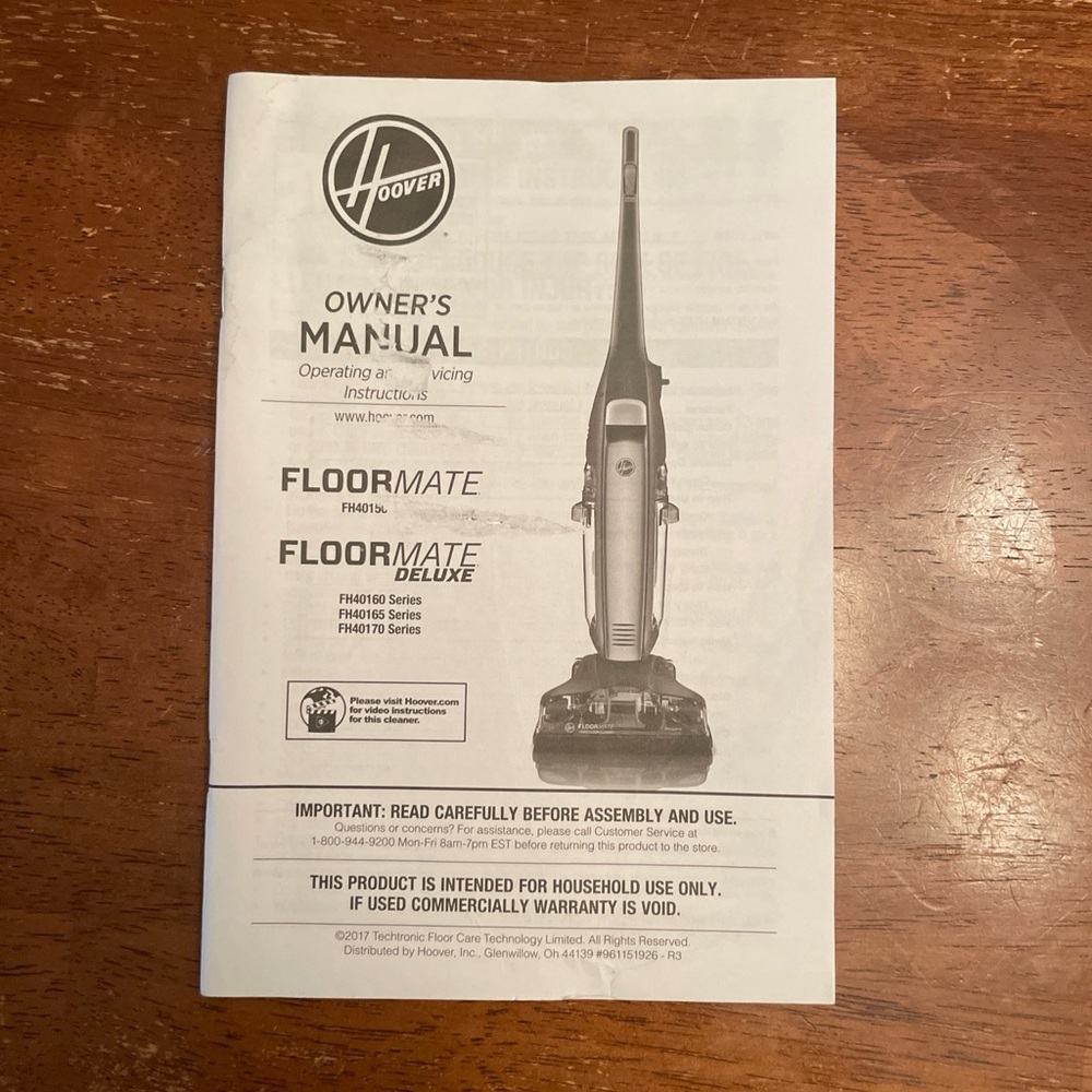 Hoover Floormate FH40150 Series Operating| Servicing Instructions Owner’s Manual